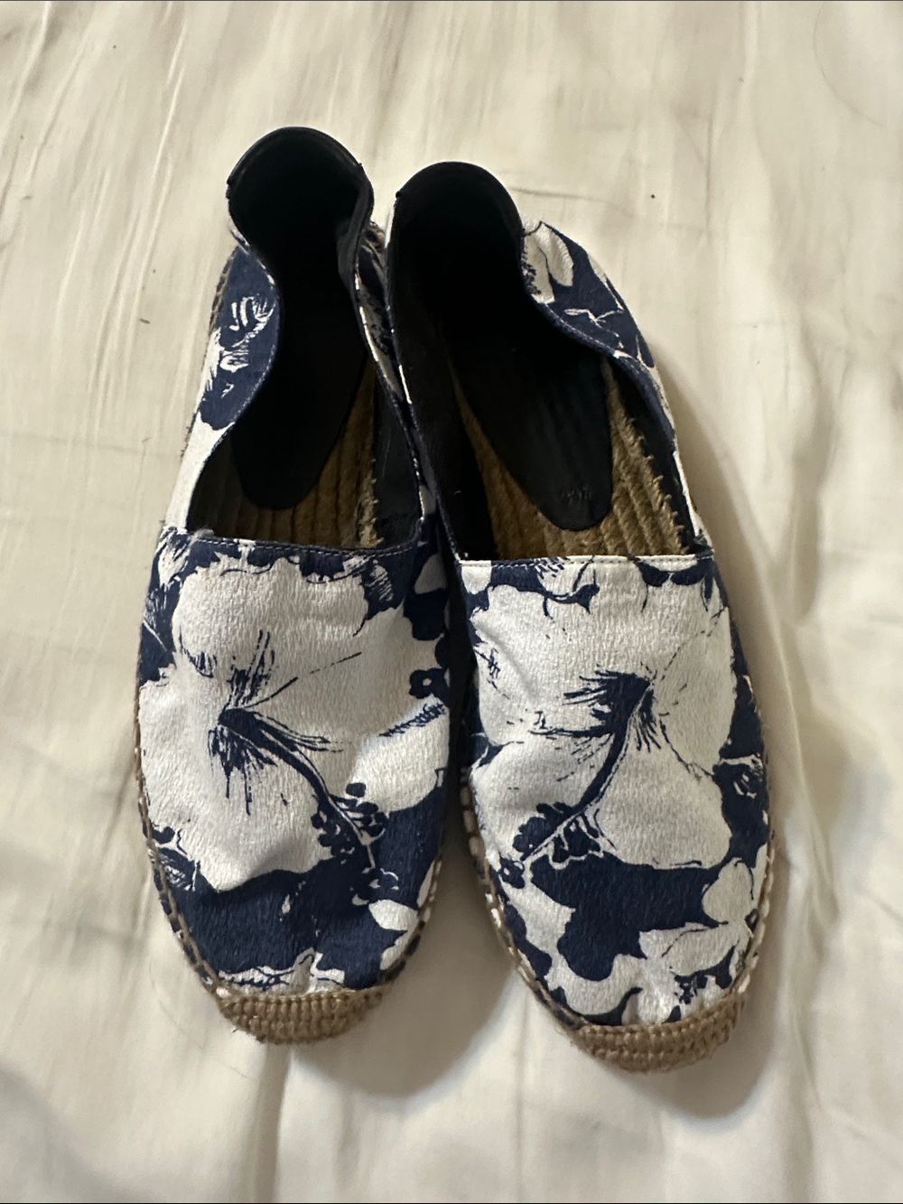 Saint Laurent Navy & White Floral Espadrille Flats